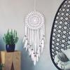 Vit fjäderdrömfångare väggbonad rumsdekor virkad nät stor drömfångare delikat heminredningstillbehör