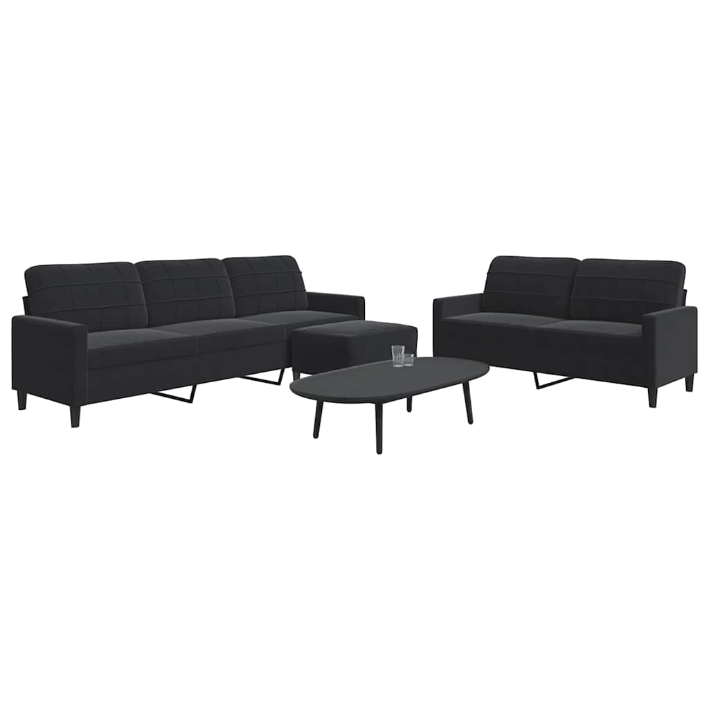 3 Piece Sofa Set with Cushions Black Velvet
