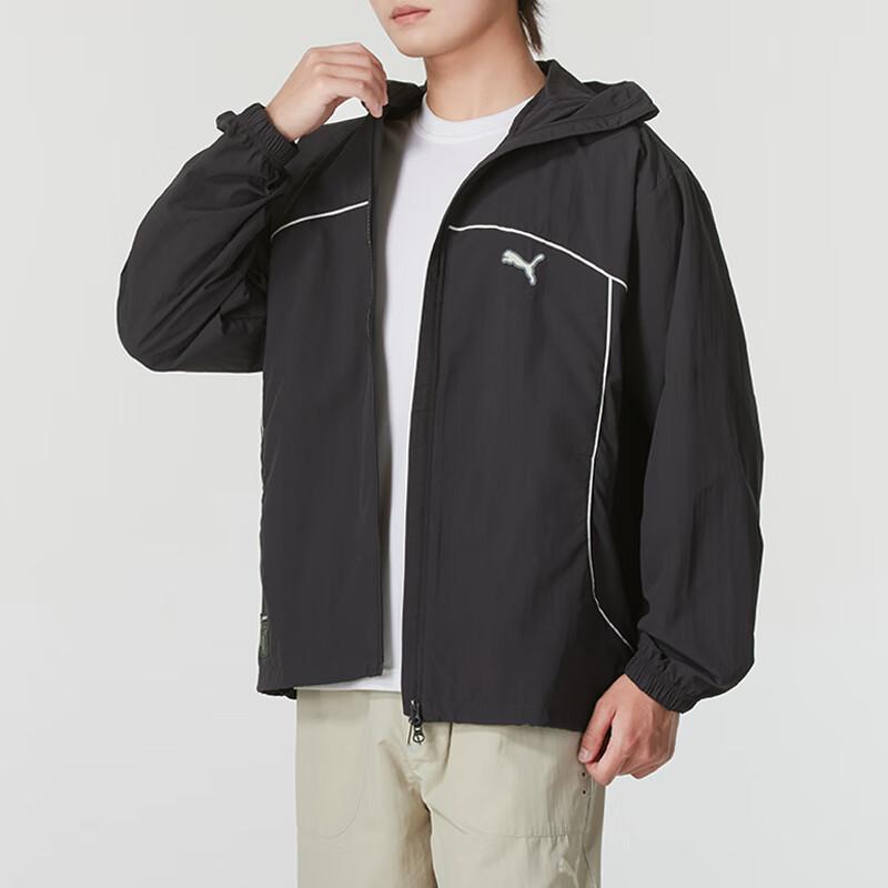 Puma Logo Outdoor Neformální Sportovní Zapínací Mikina s Kapucí Běžecká Prodyšná Bunda Pánská Bunda Černá 628484-69