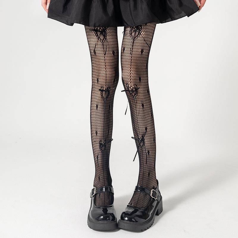 

Summer Sweet Thin Fishnet Tights for Girl Korean Fashion Heart Bow Legging Stocking Sock Cute Hollow Sexy JK Lolita Pantyhose One Size(40-70kg)