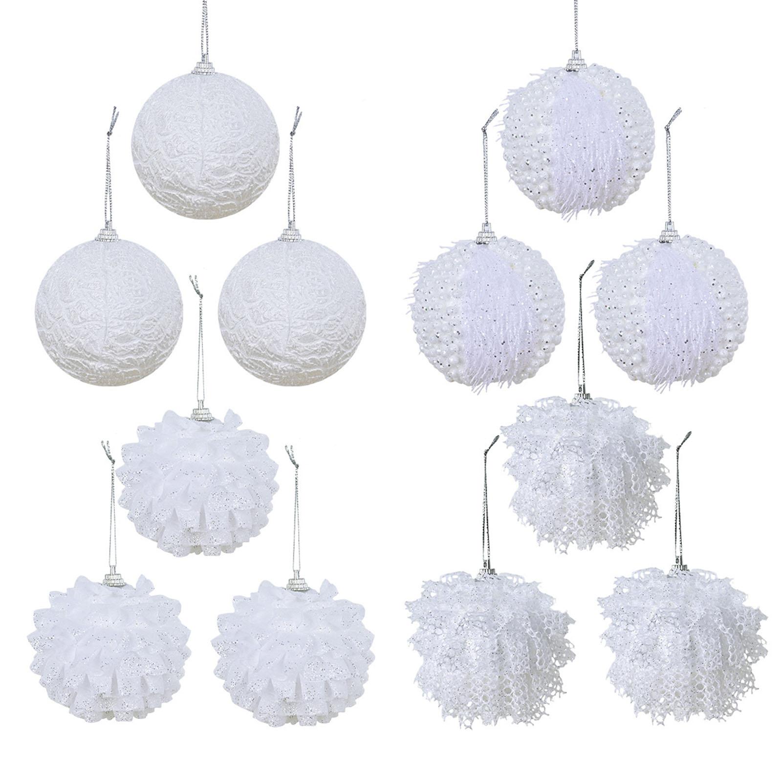 

12 шт. в коробке Белоснежный кружевной рождественский декоративный шар-подвеска Подвеска на рождественскую елку Набор подарочных коробок One Size