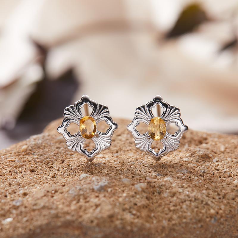 S925 Sterling Silver Natural Colored Treasure Necklace Women'S Niche Light Luxury High-End Set French Retro Brushed Collarbone Chain