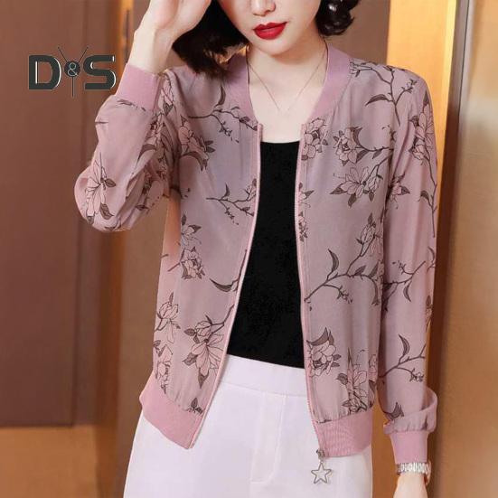 Jachetă Subțire de Vară pentru Femei, Imprimeu Floral, Fermoar, Palton Scurt, Protecție Solară, Cardigan pentru Sporturi în Aer Liber, Plajă, Drumeții