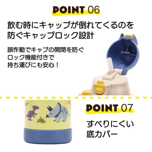 Skater Double-Handed Stainless Steel Water Bottle with Straw, Baby Mug, Dinosaur Picture Book, 350ml, STWM3N-A