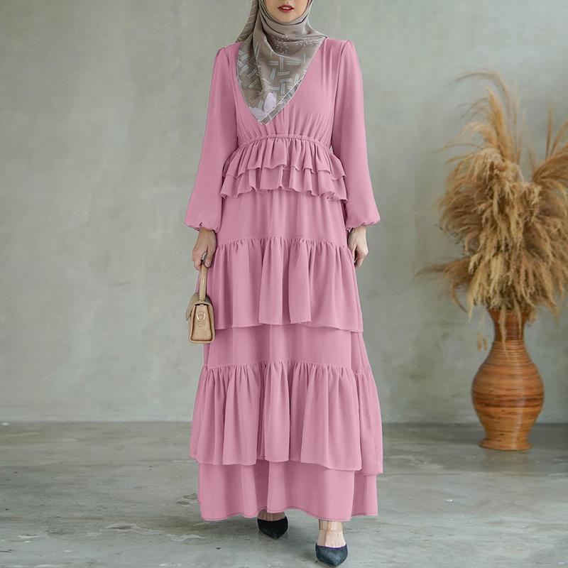 ZANZEA Women Round Neck Long Sleeve Casual Ruffles Long Dress