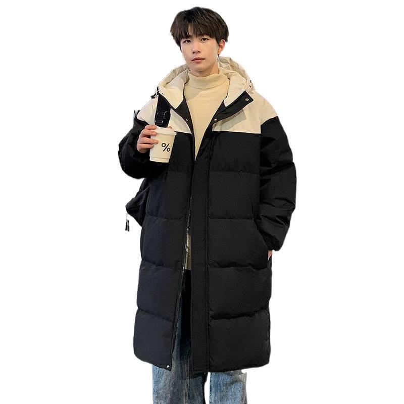 Men's Mid-Length Hooded Cotton-Padded Jacket, Thick Over-the-Knee Winter Coat, Youth Trendy Brand, 2024 New Style.