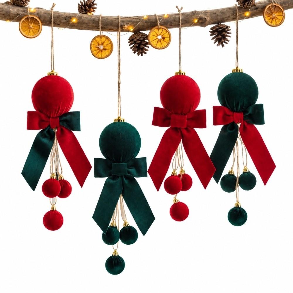 Velvet Ball Bow Pendant Ball Tassel Xmas Tree Hanging Charm Fireplace Hanging