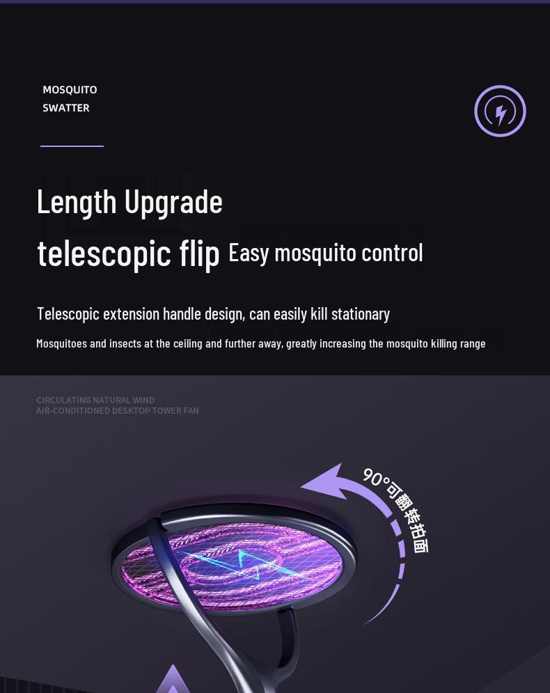 Foldable Electric USB Rechargeable Mosquito Swatter with Universal Lure & Kill Features.
