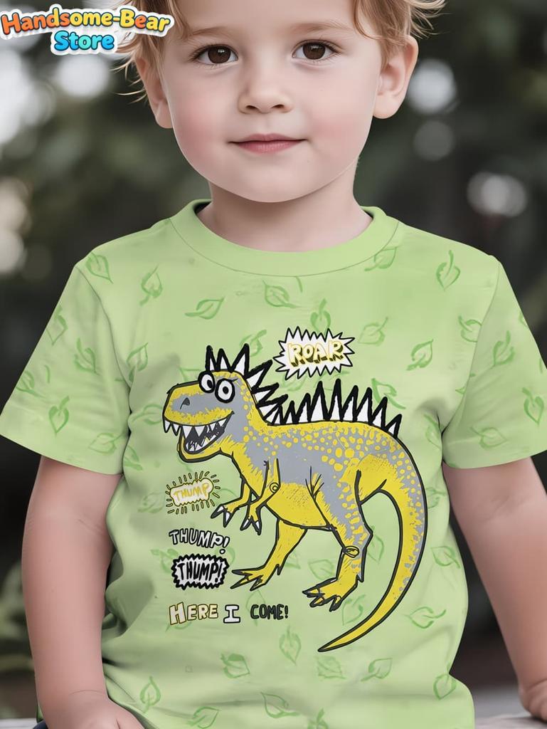 Boys Clothes Dinosaur Colorful Cartoon 3D Print Boys' T-Shirt Summer Short Sleeve Tops O-Neck Outdoor Casual Children's Clothing