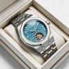 Luxury Octagon Automatic Watch for Men Textured Blue Dial Hollow Mechanical Wristwatch Steel Waterproof Tourbillon Mens Watch