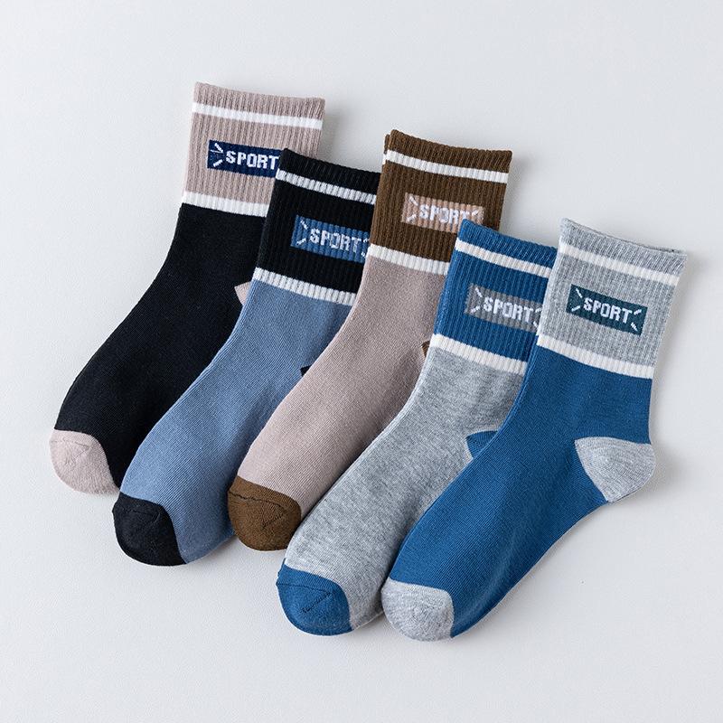 

5/10 пар мужских спортивных хлопковых мягких носков до середины икры, с цветовой гаммой, удобные, мягкие и влагоотводящие мужские носки 5 PAIRS разноцветный