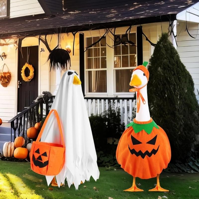 Festival Geese Outfit Weather Resistant Polyester Halloween Attire For Yard Decorations With Pumpkin Pattern