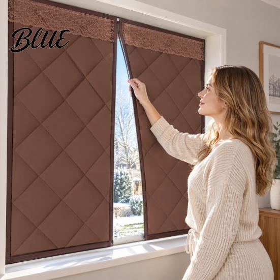 Reusable Window Insulation Winter Thermal Insulation Hook-and-Loop Cover with Zipper Quilted Energy Efficient Curtains Oxford Cloth for Cold