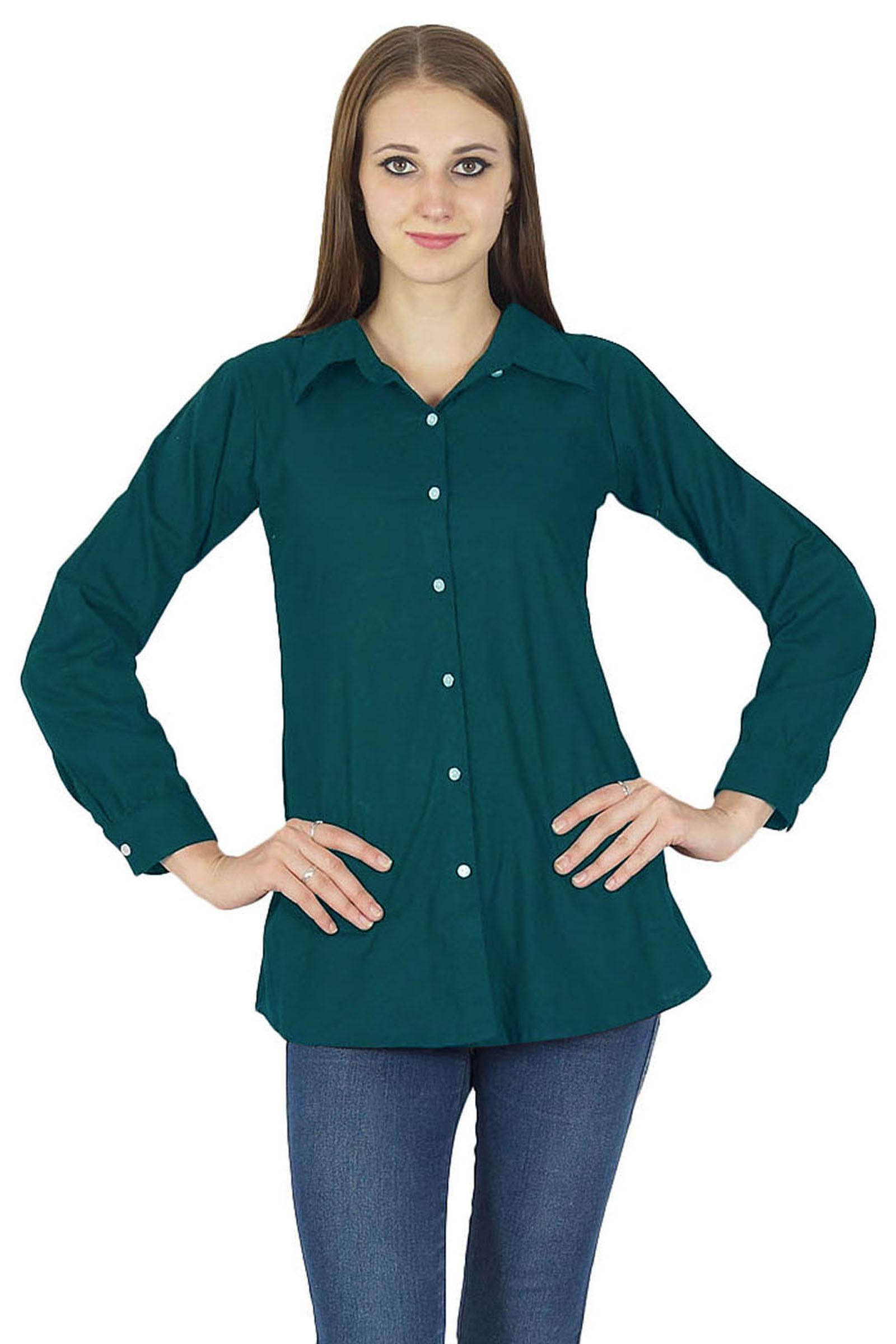 

Топ з довгим рукавом на ґудзиках Курта Бавовняна сорочка Блузка Жіночий одяг 8 чирок синього кольору