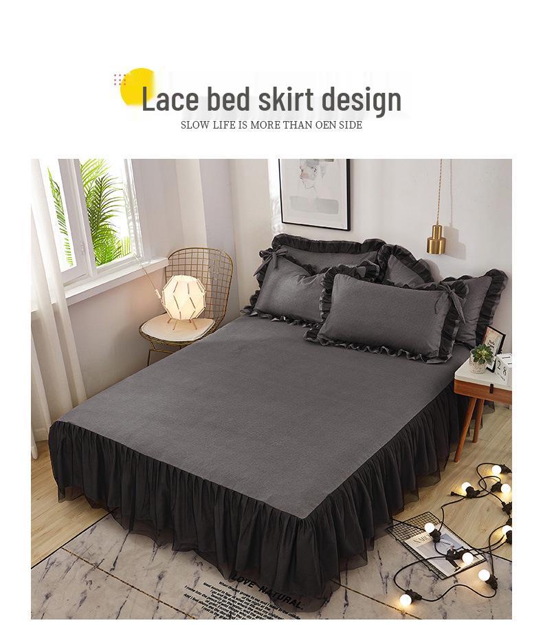 Komfort-Bettrock-Set mit Spitzensaum - Hautfreundliche Bettwäsche, Einzel-/Doppelbett