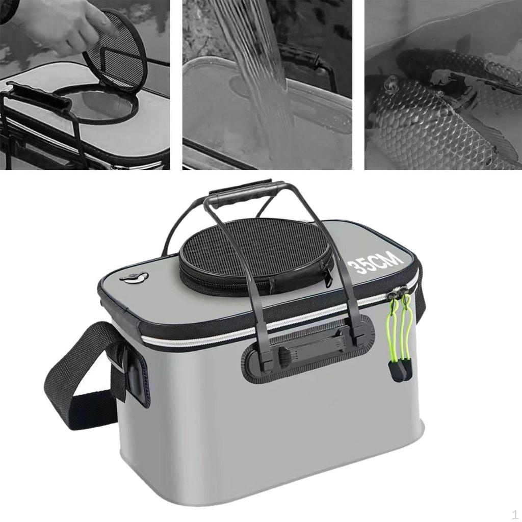 Fishing Bucket Fish Carrier Foldable Multifunctional Large Capacity Live Container with Strap