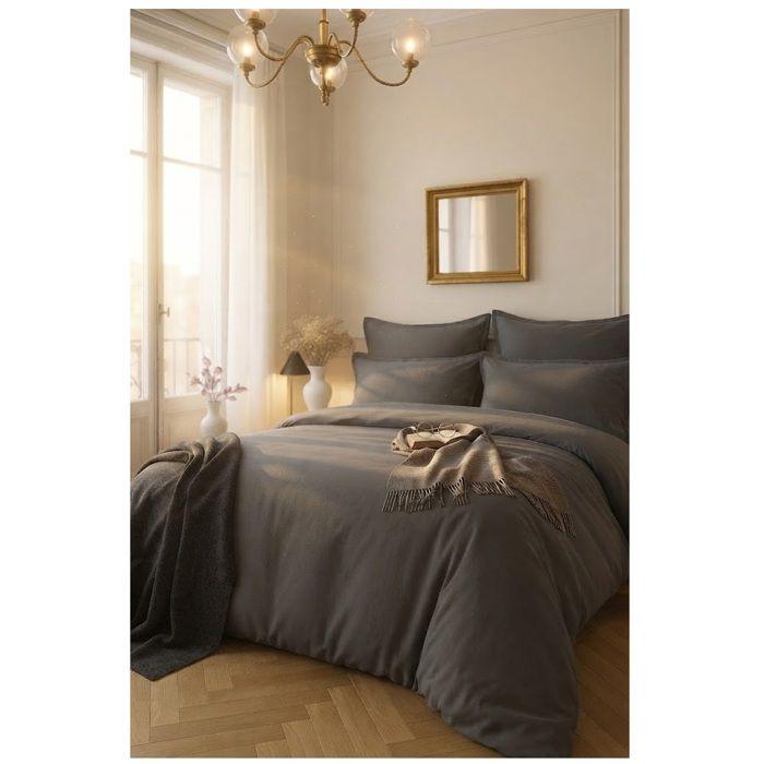 Housse de couette en satin de coton 220 x 240 cm Uni gris foncé