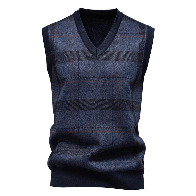 Men's V-neck Knitted Sweater Warm Autumn Winter Diamond Grid Twisted Flower Casual Fashion Versatile Knit Top