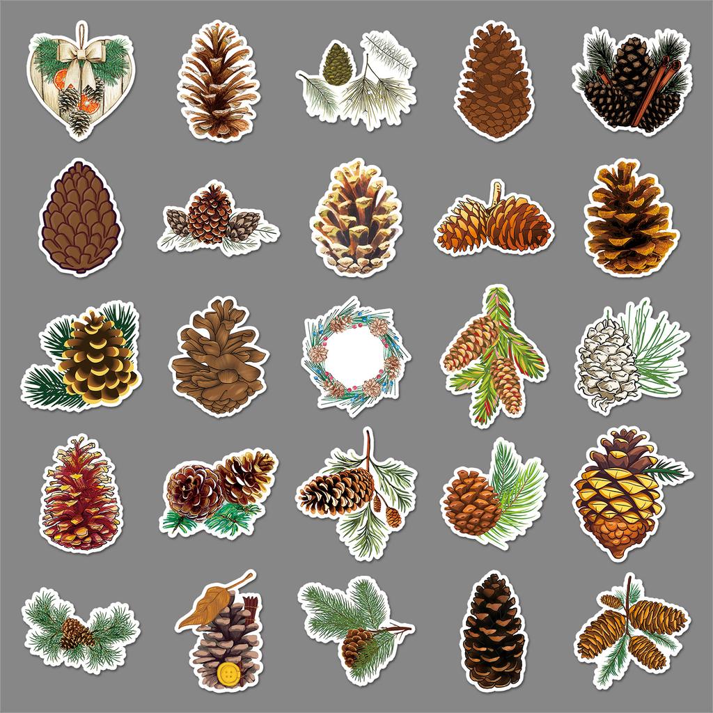 50 Pine Cones Doodle Stickers Personalized Cartoon Autumn Fresh Decoration Mobile Suitcase Water Cup Stickers