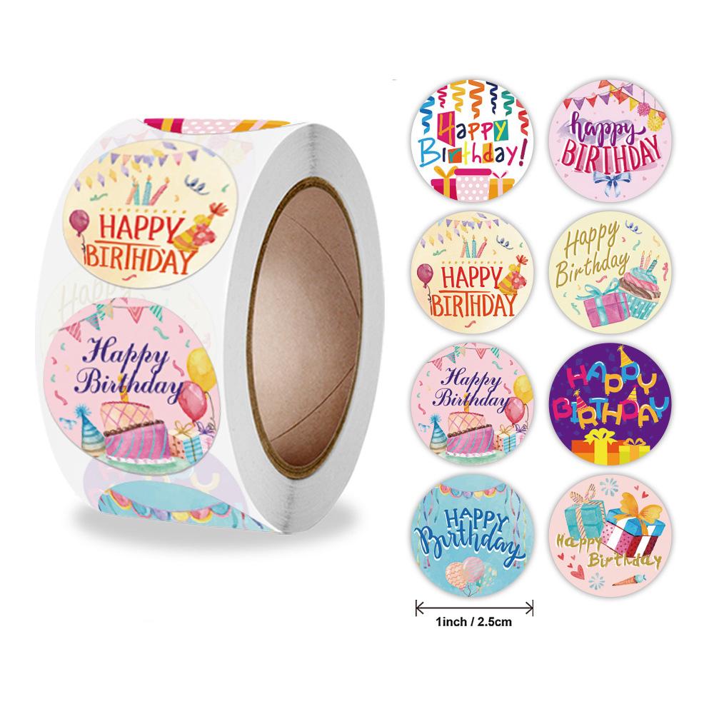 50-500Pcs Cute Happy Birthday Stickers 2.5Cm1 Inch Children'S Birthday Party Gift Sealing Decorations Greeting Card Labels
