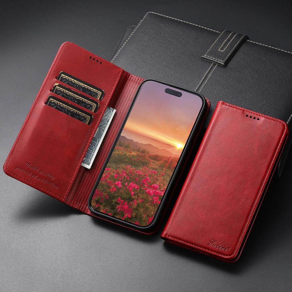 iPhone 17 Pro Max/Samsung S25 Ultra Leather Flip Case with Card Slot & Stand