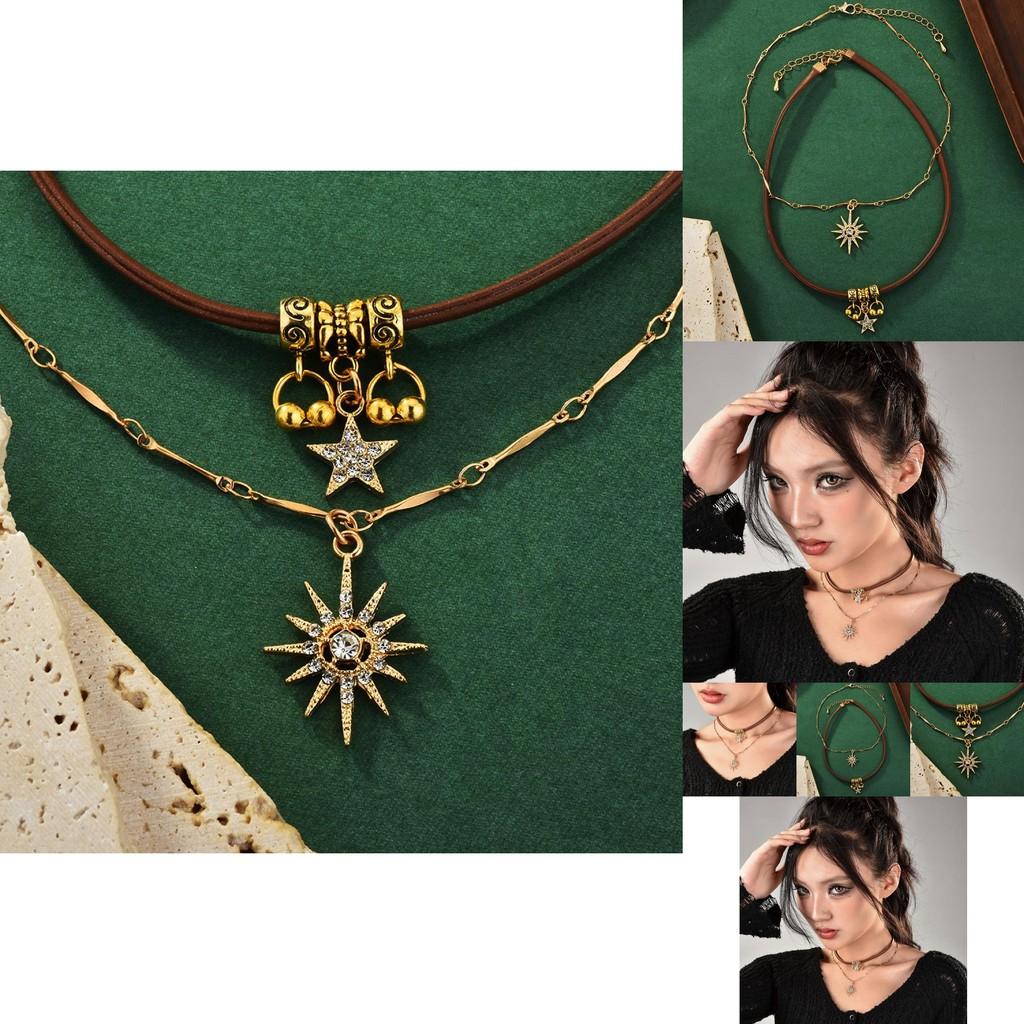 Gorgeous Layered Choker Necklace With Rhinestone Stars And Floral Accents For Women