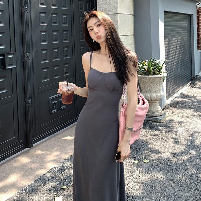 Sexy vacation style with chest pad suspender skirt dress women's summer super fairy design sense slim backless dress