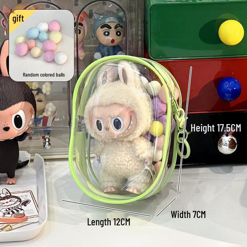 Labubu Transparent Vinyl Protective Case for Cotton Doll, Ita Bag, Baby Stroller Accessory, Dustproof Hanging Bag, 10-15cm.