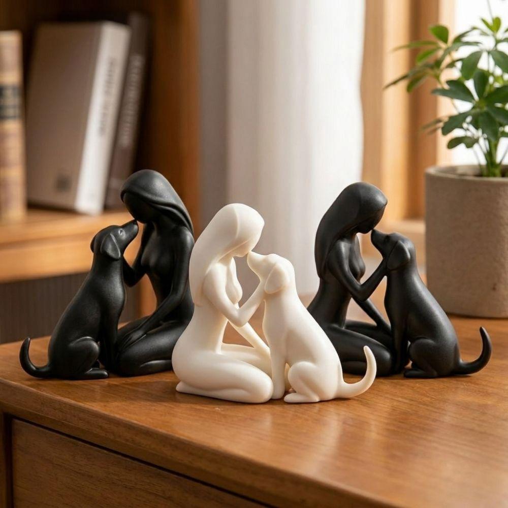 3D Printed Girl Puppy Tabletop Figurine Pet Lover Art Desktop Dog Statue Mother's Day