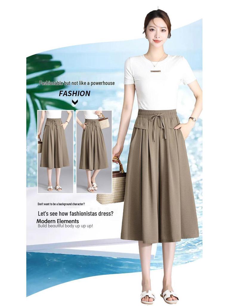 Women's Summer 2025 High-Waisted Ice-Feel Wide-Leg Culottes