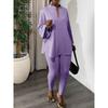 Women's Loose Fit Two-piece Outfit Set Long Sleeve Stand Collar Top Elastic Waist Leggings
