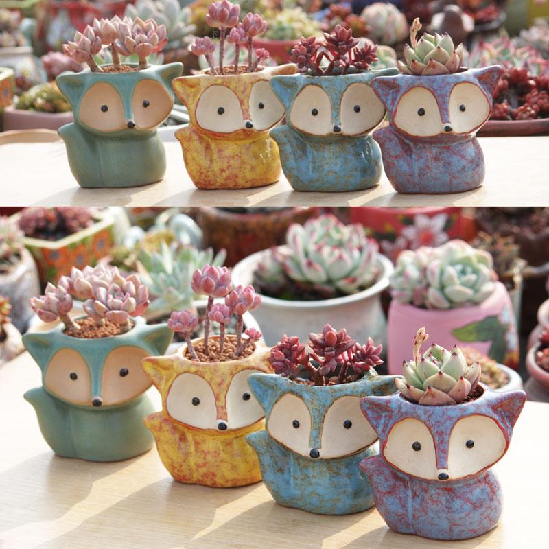 Keramik-Fuchs-Sukkulenten-Blumentopf, Mikro-niedlicher Mini-Bonsai, kleine Blumentöpfe, Cartoon-Pflanzgefäß, Heimgarten-Dekoration, Ornament