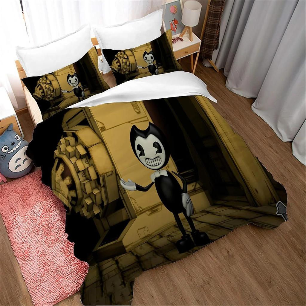 3D Print Game B-Bendy N Ink Machine Bedding Set Soft Comforter Cover With 1/2pcs Pillow Shams For Kids Adults Quilt Cover