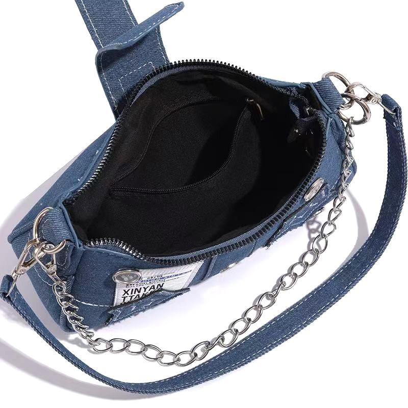 Damenhandtaschen Denim Sterne Muster Cool Girls Y2K Achseltasche Canvas Weiblich Kleine Umhängetaschen Kette Tragetasche