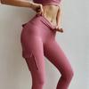 Pantaloni da Yoga a Vita Alta Monocolore Multi Tasche Push Up Senza Cuciture Skinny Leggings Fitness da Donna Activewear