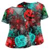 Women V Neck Short Sleeve Scrub Top with Pockets Side Slit Halloween Print Floral Pattern Nurse Uniform Shirt