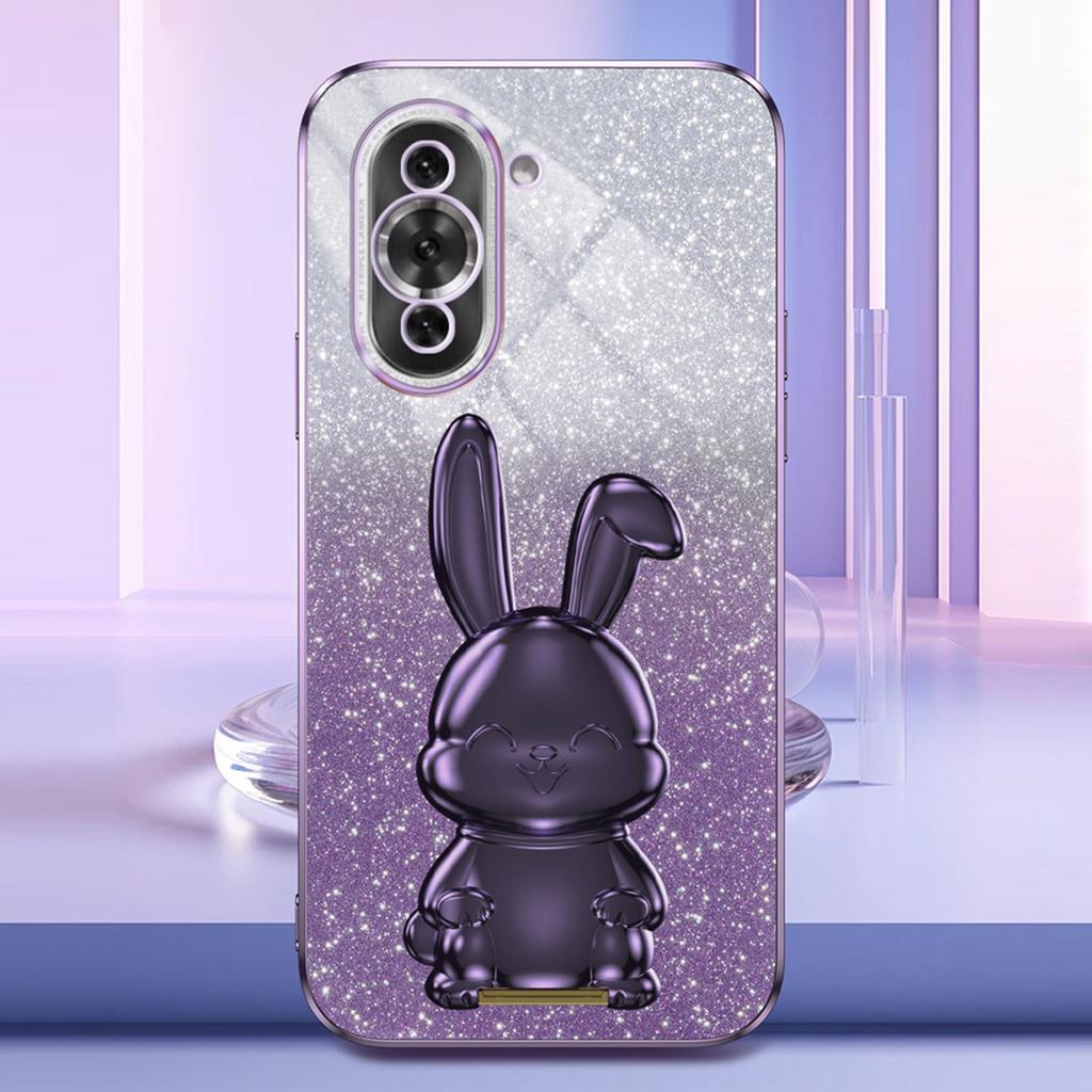 For Huawei Nova 10 Pro 4G Cell Phone Case Cartoon Rabbit Glitter PC+TPU Pull-out Kickstand Cover