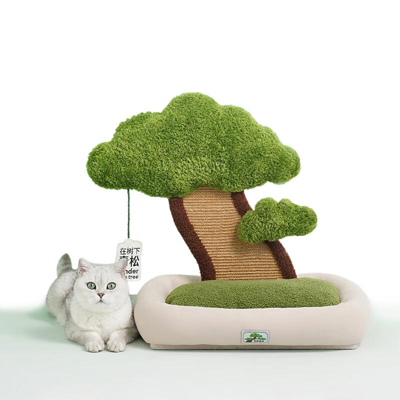 Large Cat Bed With Scratching Post Minimalist Style Design of Cat Tree With Cozy Pet Cat Cushion Bed зелёный