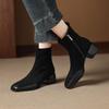 Krazing Pot Sheepskin Flock Winter Square Toe Chunky Heels Chelsea Fashion Boots Women Zip Patch Work Women Ankle Boots