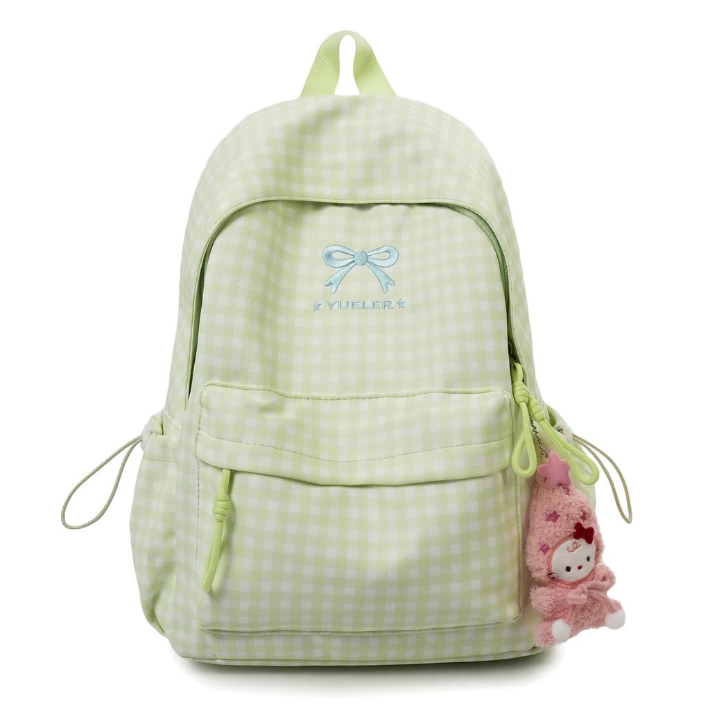 Schoolbag1011 spring new product fresh plaid outdoor backpack fashionable cute bow girl heart student schoolbag