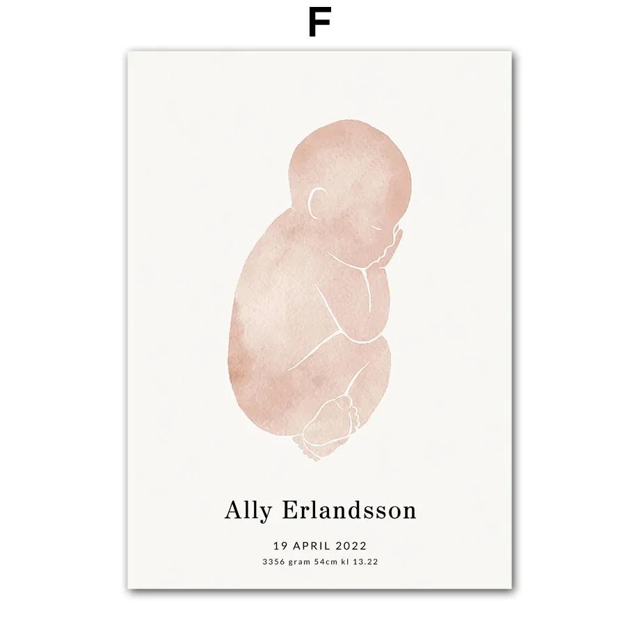 New Baby Footprints Date Birth Baba Mama Customized Wall Art Print Canvas Painting Posters for Living Room Modern Home Decor