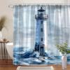 Coastal Lighthouse Shower Curtain Realistic Ocean Scene White Beacon Blue Waters Rugged Sky Polyester Washable With Hooks