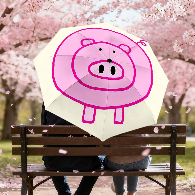 1PC piggy Umbrella-8-Rib Reinforced Portable Folding Travel Suitable for All Seasons Outdoor Daily Use-J358