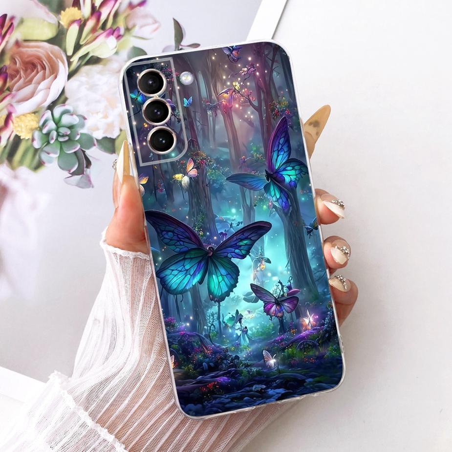 For Samsung Galaxy S21 Plus Case S21 FE Luxury Bow Flowers Painted Cover Soft Silicone Case For Samsung S21 Ultra S 21 S21+ Bags