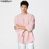 INCERUN S-XXXXXL Men Casual Loose 3/4 Sleeve Solid Color Long Tunic Tops Shirts