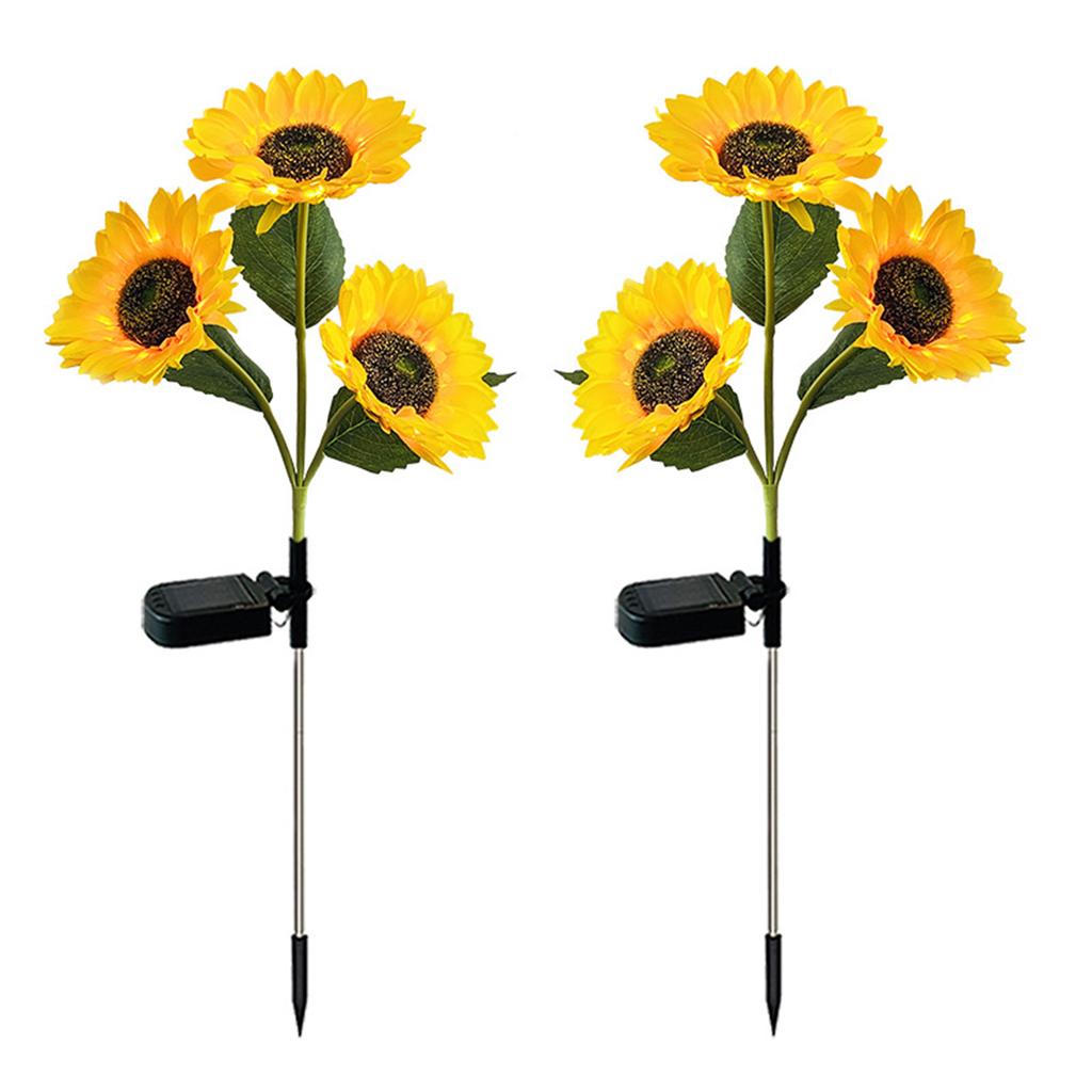 2 Packs Solar Sunflower Lights Intelligent Light Control Outdoor Waterproof Garden Landscape Stake Light (3 sunflowers)