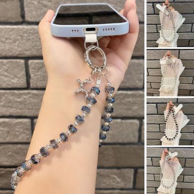 Faux Crystal Phone Strap with Detachable Chain Glamorous Phone Lanyard & Purse Charm  Adjustable Wrist Chain Fashionable Pendant Bag Accessory
