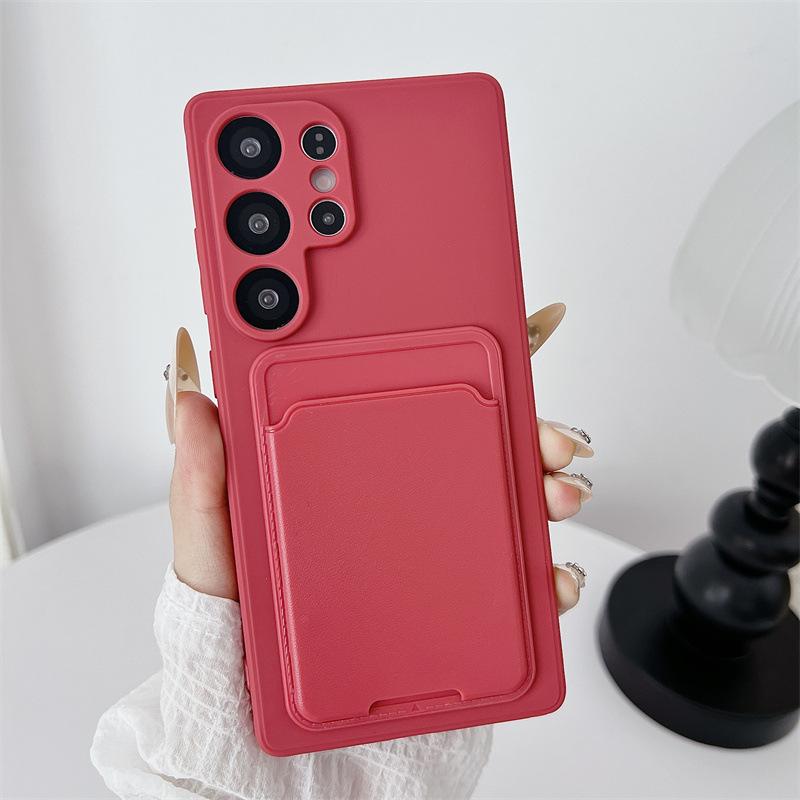 Luxury Solid Color Card Bag Wallet Holder Phone Case for Samsung Galaxy S25 S24 23 22 Ultra Plus FE A56 A72 Shockproof Cover