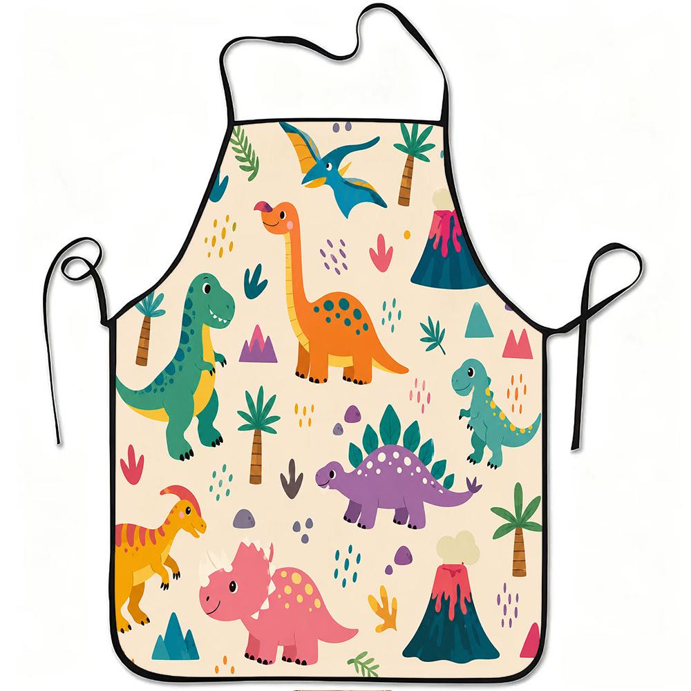 1pc Colorful Cartoon Dinosaur Print Apron, Durable And Easy To Clean, Adjustable Waistband, Polyester Material, for Kitchen Cooking, Gardening, Orchar