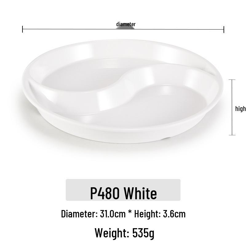 Kaibaiya Melamine Dual-Compartment Tai Chi Plate - Imitation Porcelain Meal Separator for Commercial Use